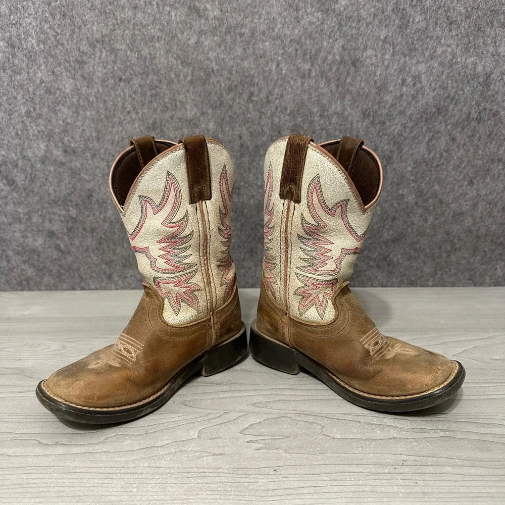 Shyanne Little Cady Boots‎ Girls Size 10 Brown White Square Toe Western Cowgirl
